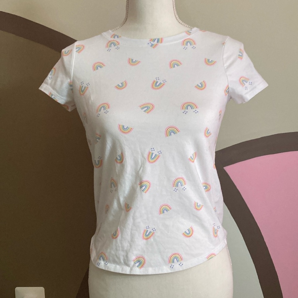 Cat & Jack White Tee with Rainbow Accents